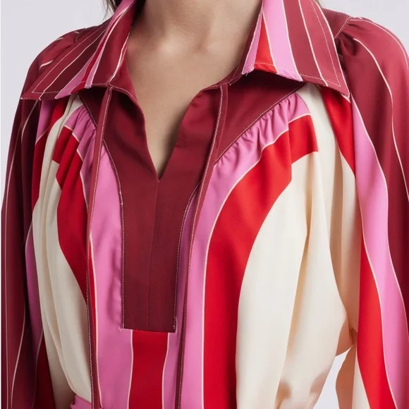 Red and Pink Cocktail Mini Dress with Bishop Sleeves - Picture 4 of 6